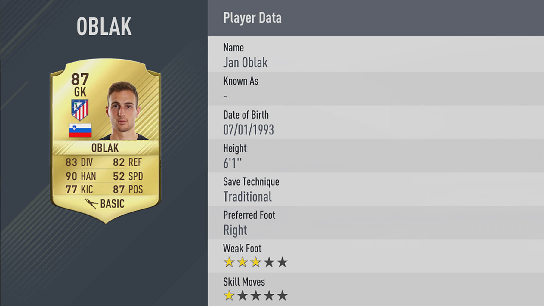 fifa 17 Jan Oblak