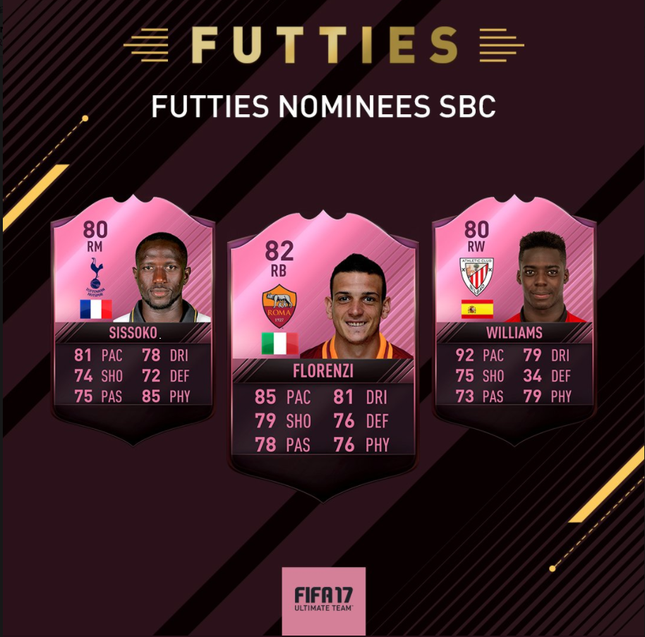 FIFA 17 FUTTIES Nominees SBC - Sissoko SBC, Florenzi SBC and Williams SBC for Position Swap