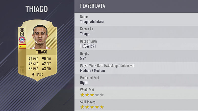 FIFA 18 Bundesliga best players top 10.top 5.Thiago CM