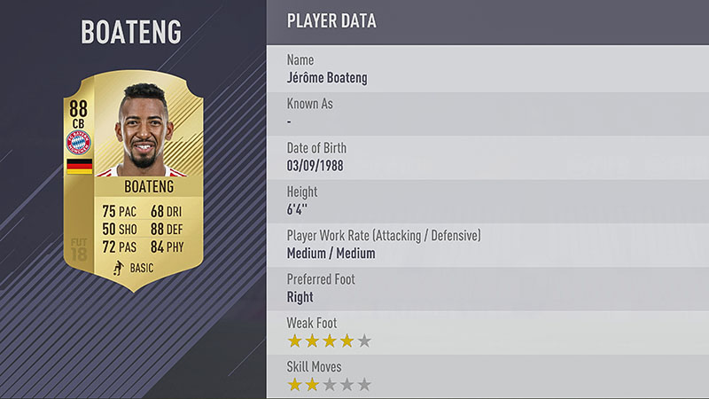 FIFA 18 Bundesliga best players top 10.top 6.Jerome Boateng CB