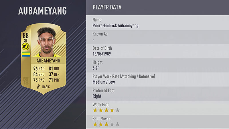 FIFA 18 Bundesliga best players top 10.top 7.Pierre-Emerick Aubameyang ST